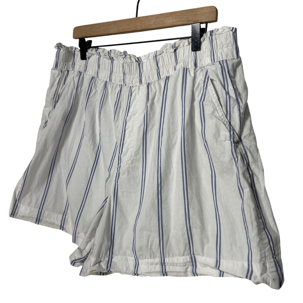 Aerie Striped Cotton Paperbag Shorts Blue White XL Elastic‎ Waist Pockets Lounge